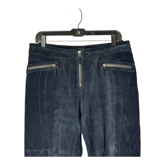 Siena Studio Pants Women 10 Black Suede Leather Zipper Accents Straight Leg - Picture 3 of 13